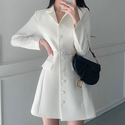 法式西装领连衣裙短裙女