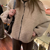 气质立领袖 上衣 口袋拉链开衫 口抽绳设计羊羔毛外套女2025冬季 新款
