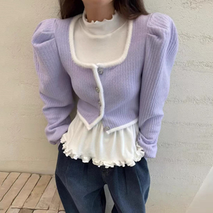 小香风撞色镶边别致纽扣针织开衫外套女2025秋季新款百搭短款上衣