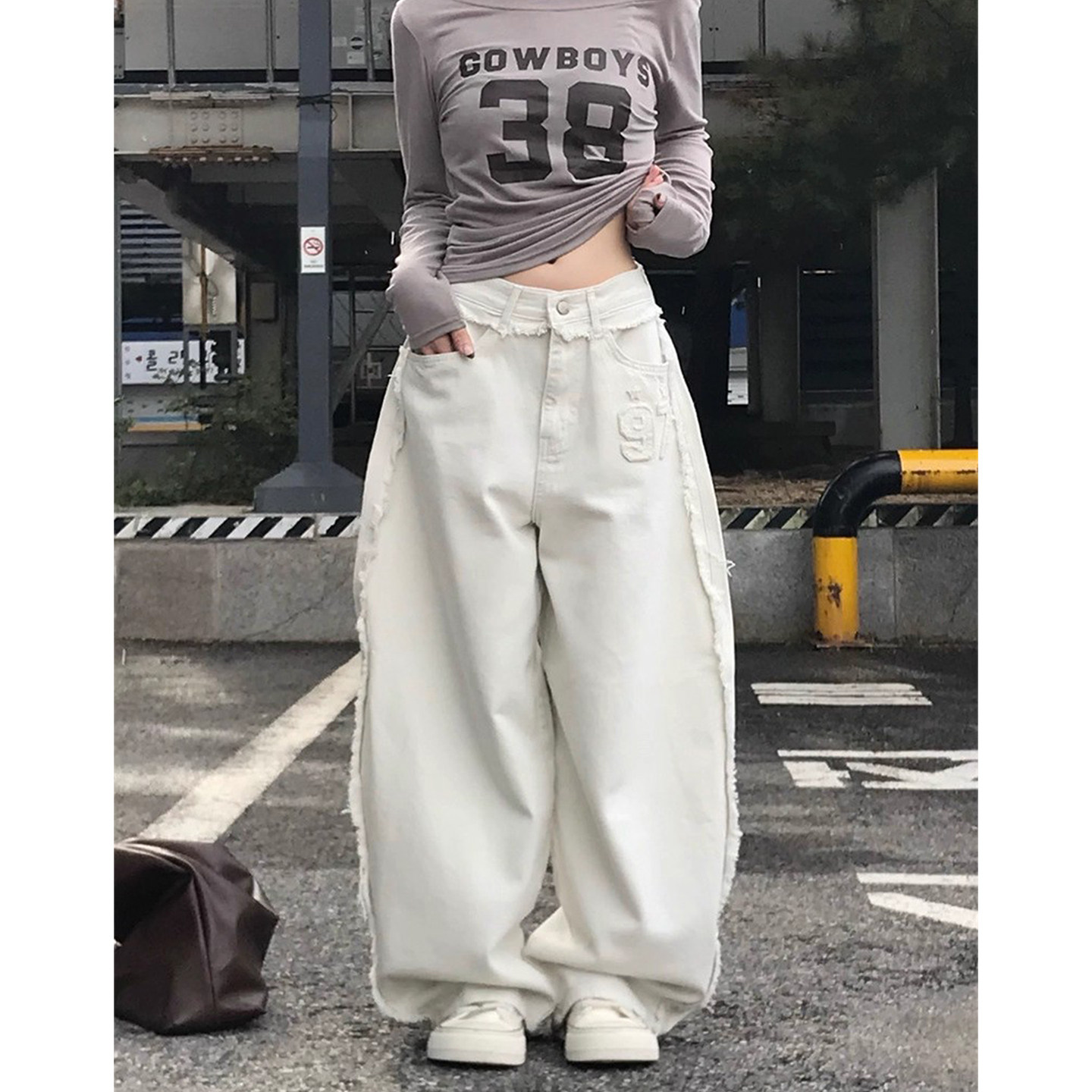 复古小众磨毛字母牛仔裤女秋冬季百搭高腰显瘦阔腿裤直筒裤长裤子,女装/女士精品,牛仔裤,淘宝优惠券,粉丝福利购,淘宝优惠卷