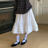 良良家小众设计感木耳边半身裙女春季 减龄甜美高腰系带短裙子 新款