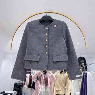 斯卡露2026秋冬新款韩版小香风圆领长袖双面呢羊毛大衣女毛呢外套