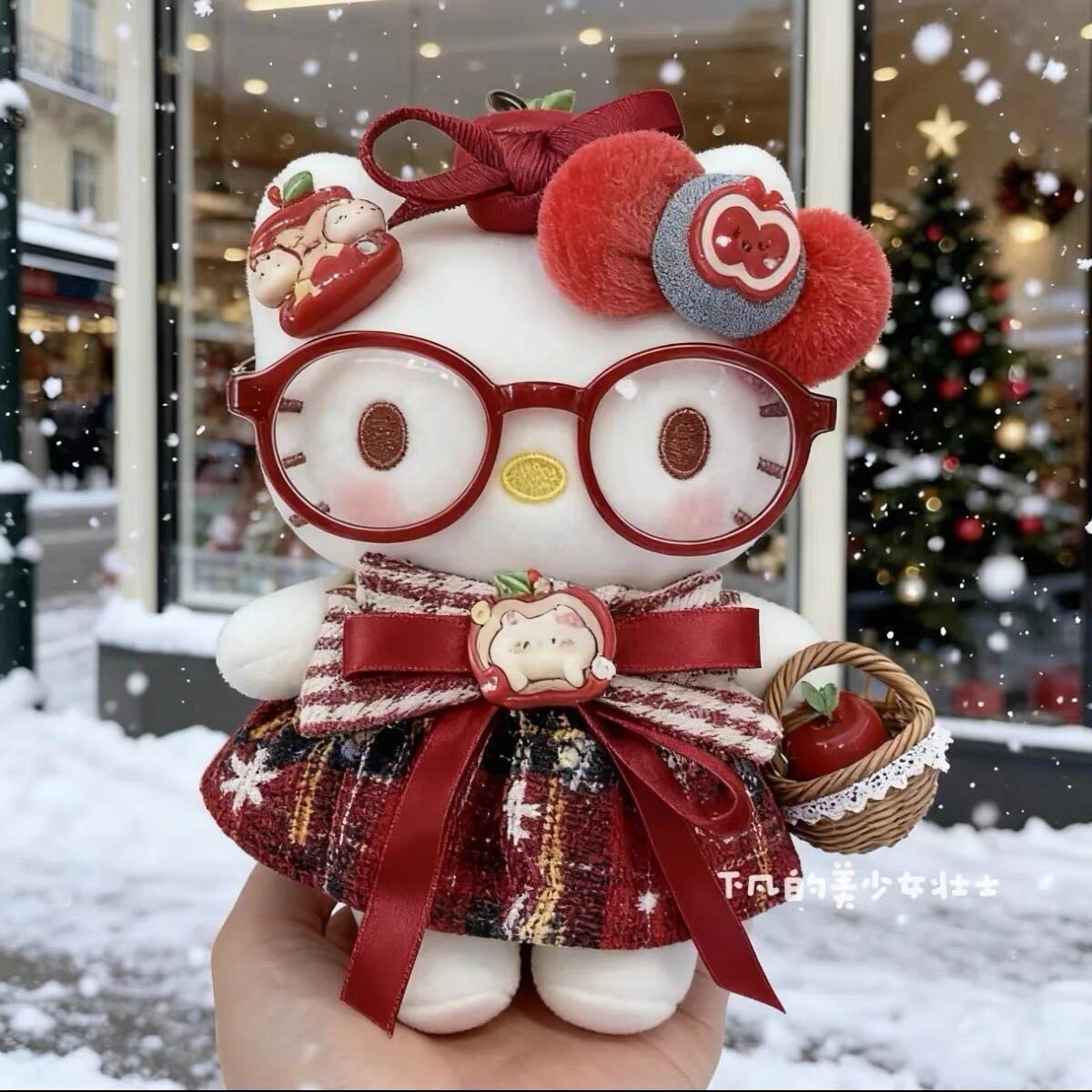 包挂件卡通kt圣诞平安夜苹果凯蒂猫玩偶挂饰圣诞节书包背包钥匙扣