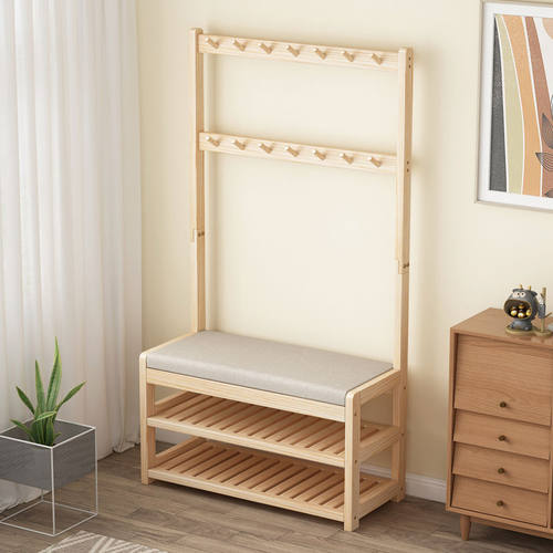 实木换鞋凳挂衣架入户多功能鞋架衣帽架一体门口玄关落地带凳衣架
