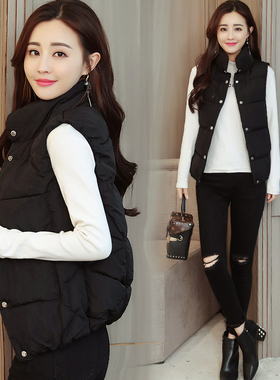 2025秋冬新款韩版宽松显瘦百搭无袖羽绒棉马甲背心女开衫扣子高领