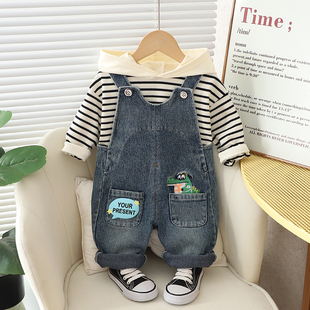 男童春装 宝宝牛仔背带裤 2023新款 套装 两件套1一3岁婴儿童衣服童装