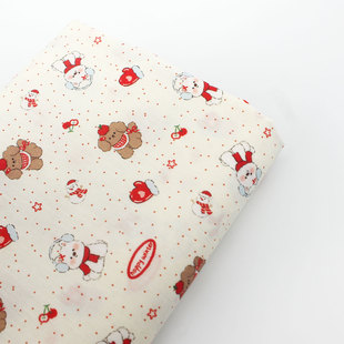 卡通白底波点水玉雪人苹果熊纯棉 服装上衣睡衣裙子童装娃衣面料