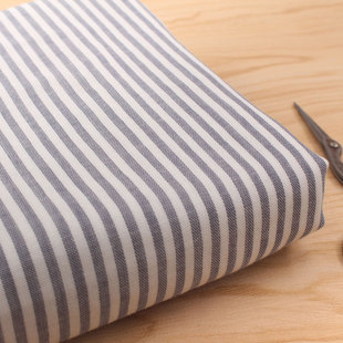 简约灰白色织条纹双层纯棉纱布料 服装长裙子衬衫裤子DIY口罩面料