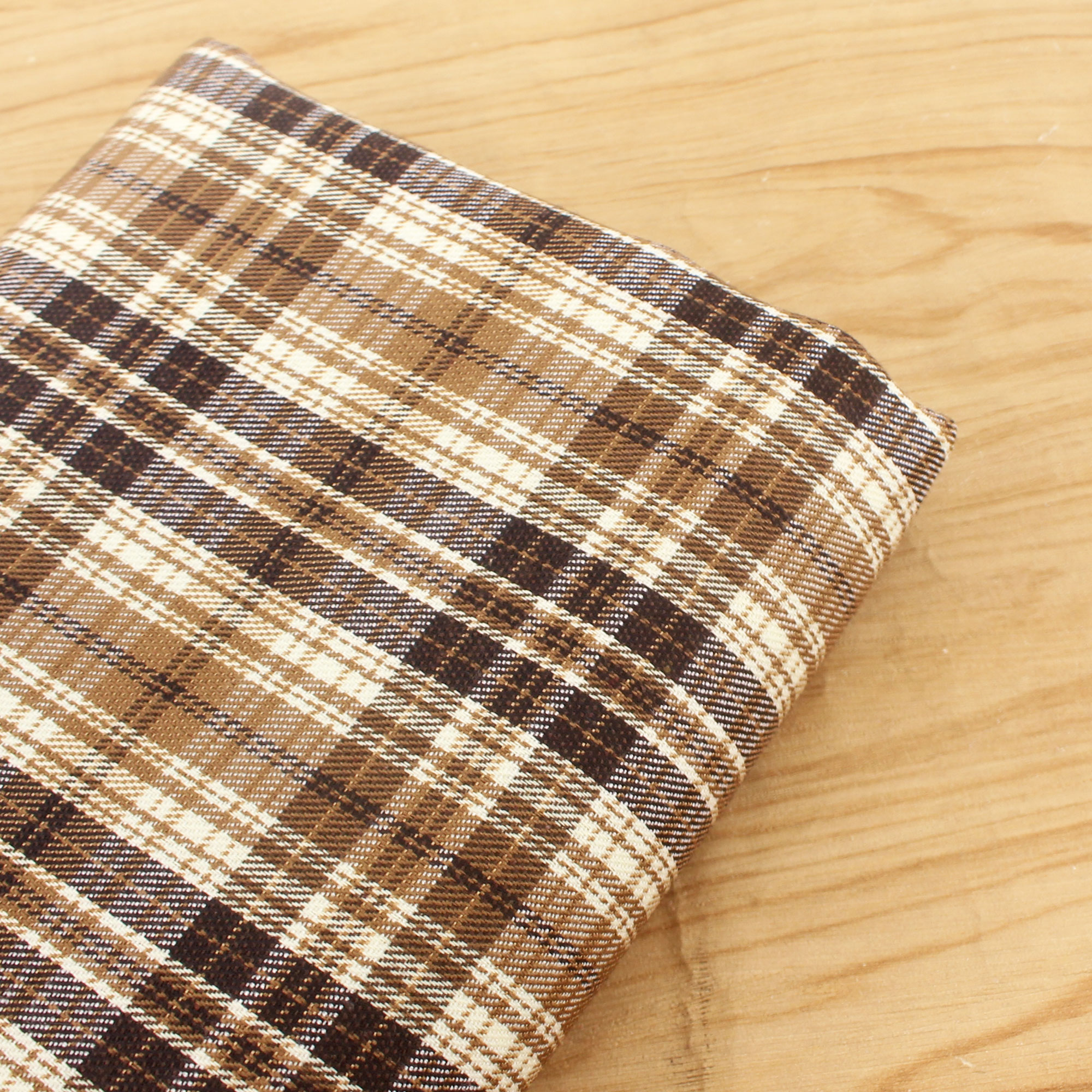 文艺咖啡色仿麻抗皱抗皱格子布料