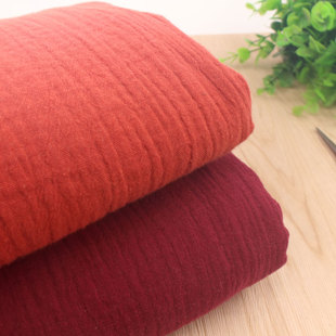 文艺禅意纯素色压绉褶泡泡双层棉纱布料 服装上衣长袍连衣裙面料