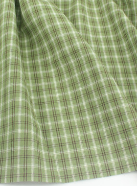 文艺海苔绿色先染后织仿麻纯棉格子 上衣衬衫连衣裙短裤桌布面料