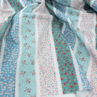 复古文艺碎花拼接条纹府绸纯棉 上衣连衣裙睡裙衬衫童装娃衣面料