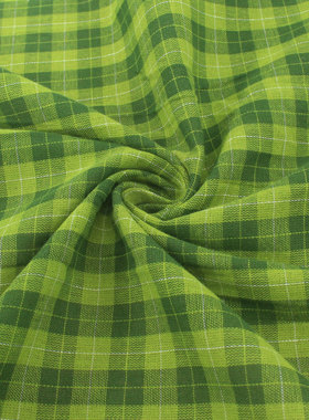 文艺森林气息绿色织仿麻格子布料 上衣服装衬衫长裙裤子桌布面料