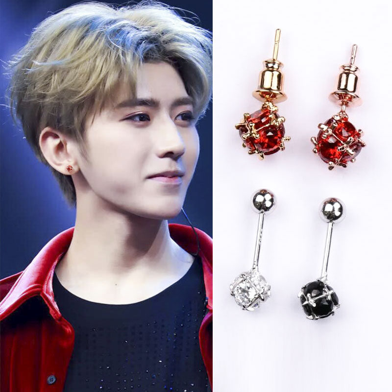 蔡徐坤同款耳钉韩国潮男个性气质耳环防过敏锆石情侣纯银耳饰配饰