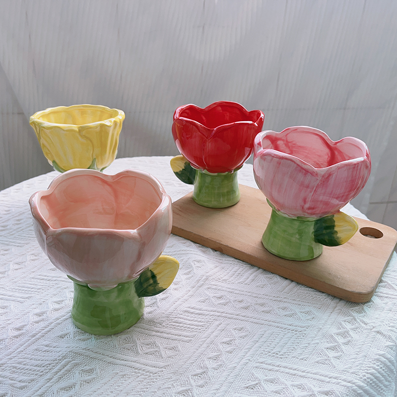 梵特茜陶瓷手工花朵杯甜品碗