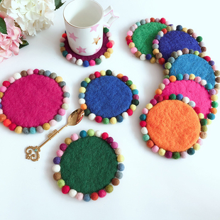 尼泊尔手工羊毛毡杯垫 创意可爱布艺防滑隔热垫圆形餐桌垫茶杯垫