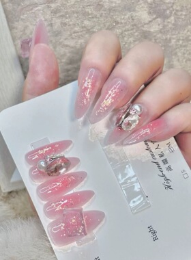 ANNI NAIL粉黛东洲钻手工美甲穿戴甲腮红娇嫩仙气美甲长水滴甲片