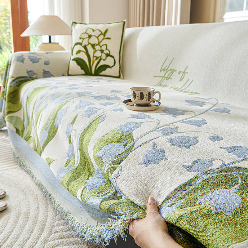 田园风盖巾花卉针织沙发套防滑沙发巾流苏边百搭四季通用沙发盖布