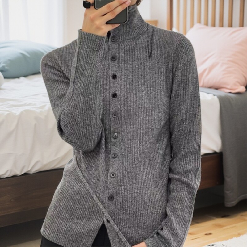 好看软糯灰色羊绒开衫女