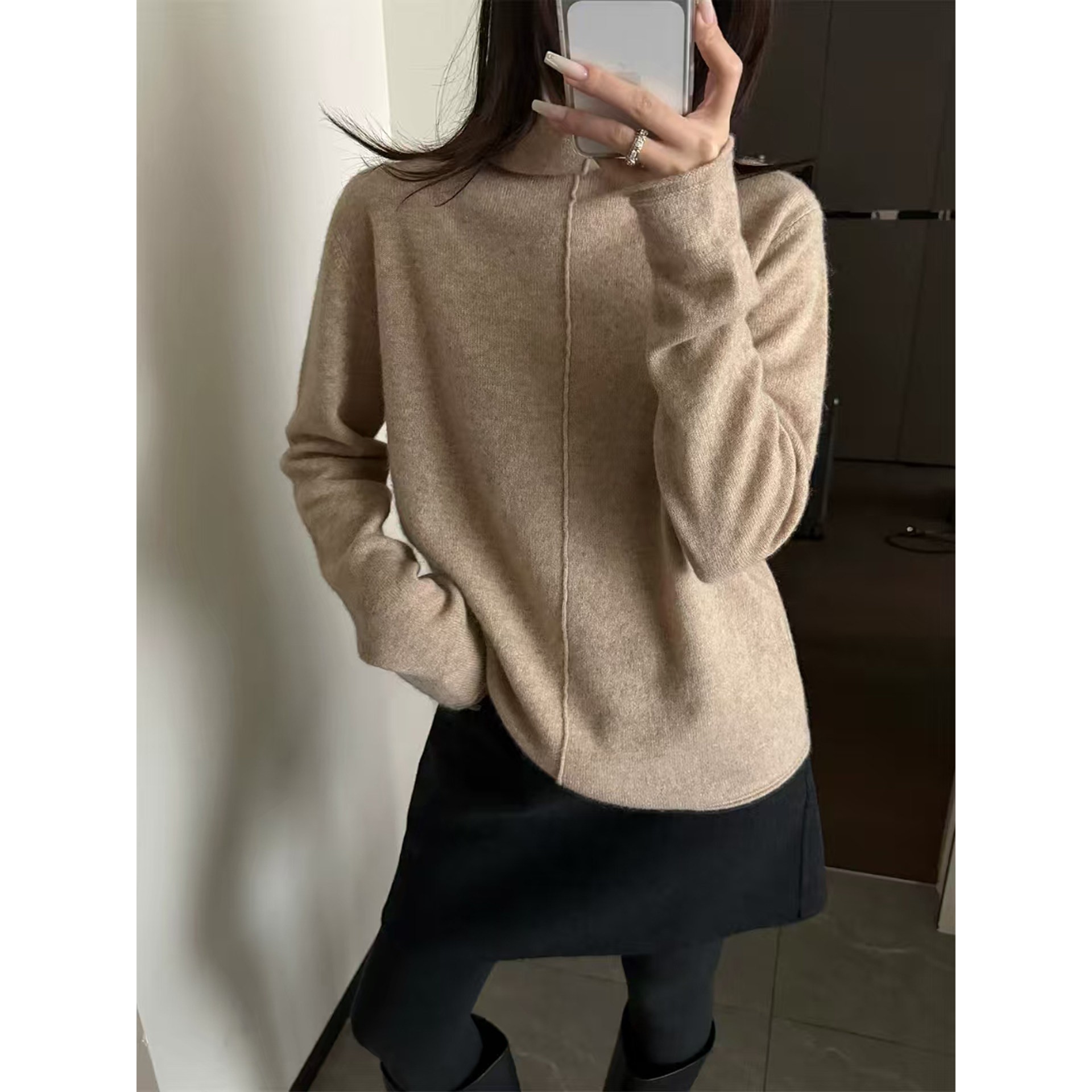 秋冬老钱风堆堆领山羊绒打底衫女
