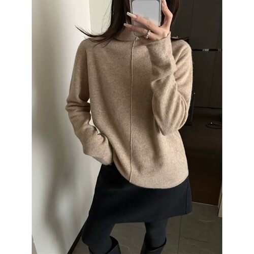 秋冬老钱风堆堆领羊毛衫打底衫女