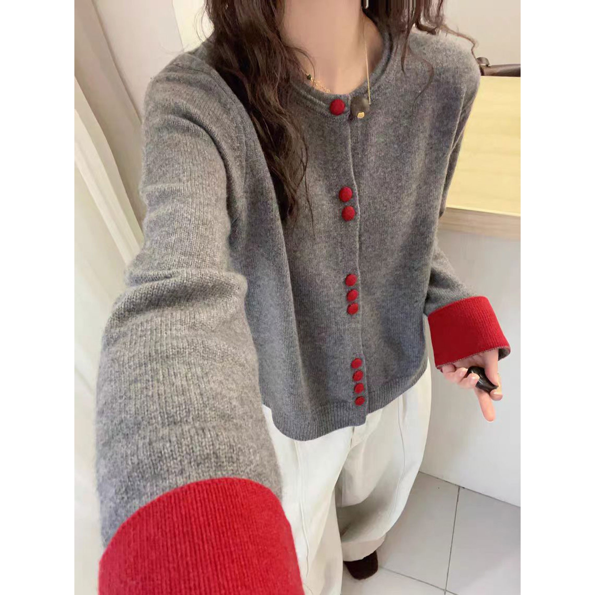 2026秋冬撞色山羊绒女款开衫