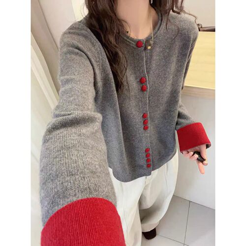 2026秋冬撞色山羊绒女款开衫