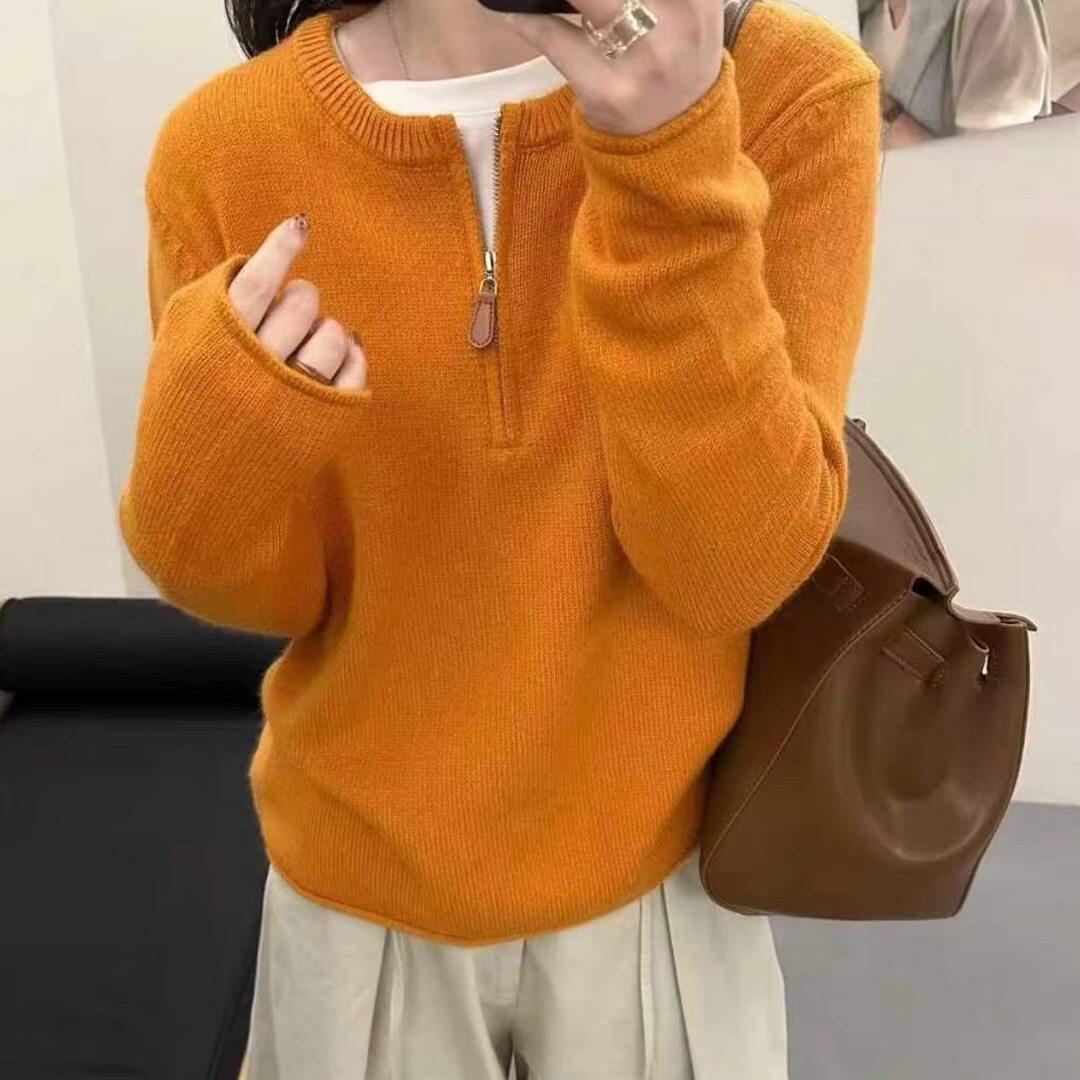 秋冬加厚纯羊毛半拉链女毛衣