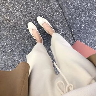 女百搭厚 24新款 羊绒阔腿裤 软糯又温暖奶油白针织八分裤 宽松休闲裤