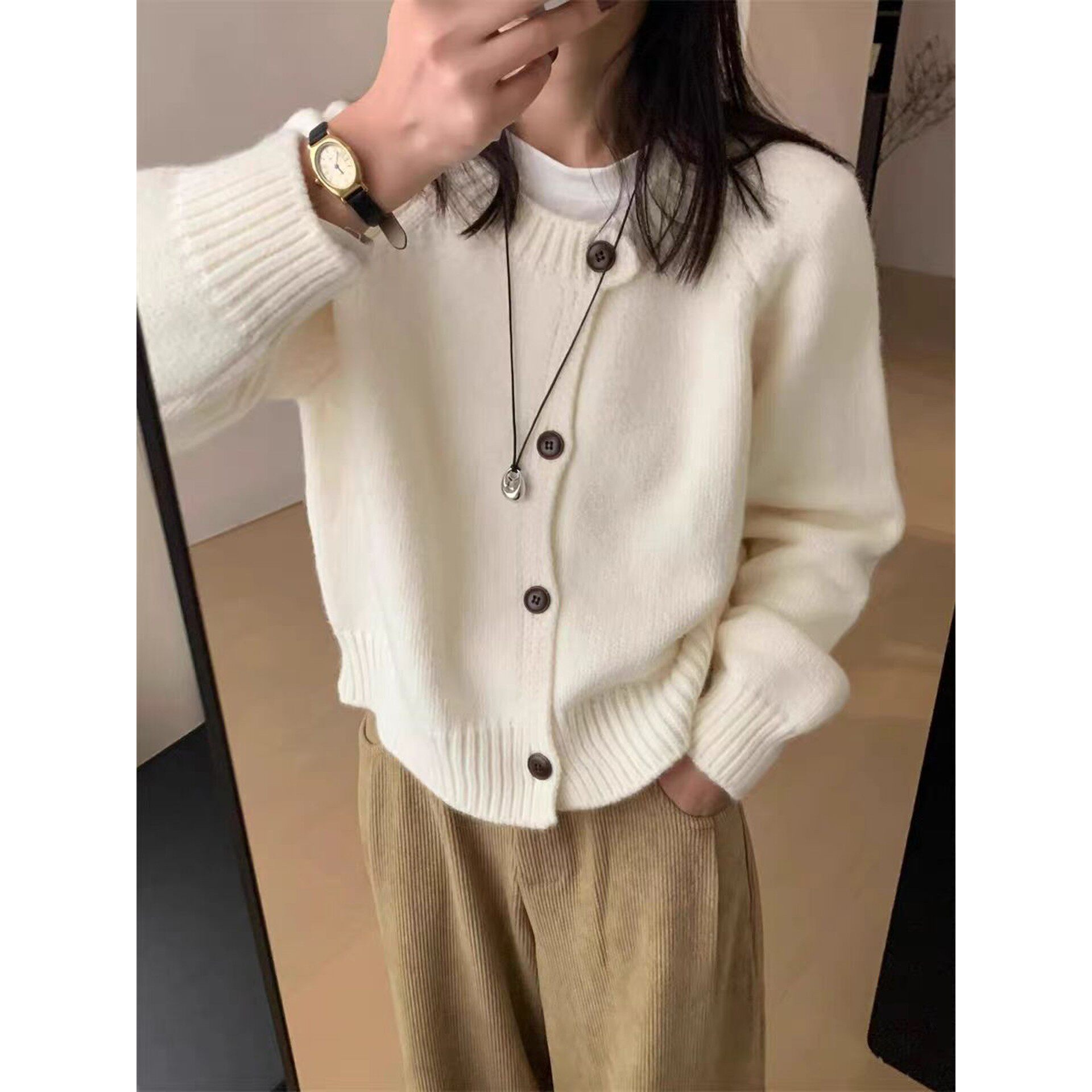 2025秋冬款高级感羊绒衫女毛衣外套宽松长袖针织羊毛加厚开衫韩系