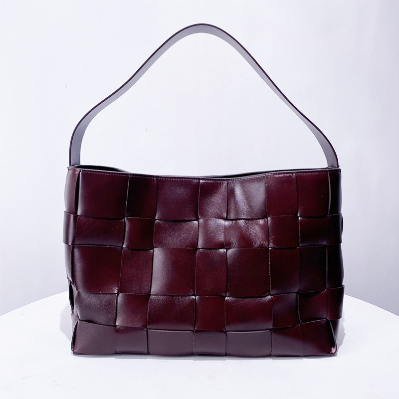 真皮牛皮大容量编织托特包2025欧美复古高级质感手提单肩腋下包