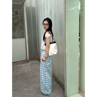 HIJUDY极简帆布水桶包2025夏季 撞色黑白韩系chill单肩腋下包 新款