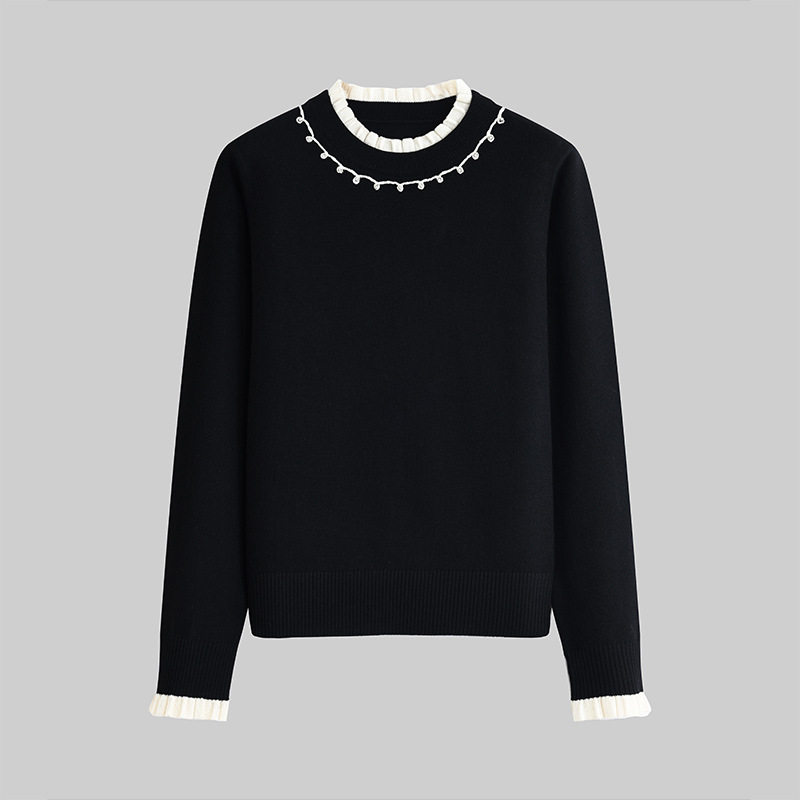 2026早春新款套头长袖羊毛针织衫女重工镶钻气质减龄宽松显瘦上衣,女装/女士精品,毛针织衫,淘宝优惠券,粉丝福利购,淘宝优惠卷