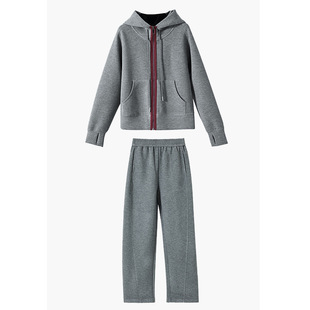 懒惰风连帽长袖拉链卫衣女2025秋冬新款松紧腰显瘦休闲裤两件套装