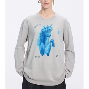 【江*定单】2026早春新品长袖T恤女生肖小马套头休闲宽松显瘦上衣