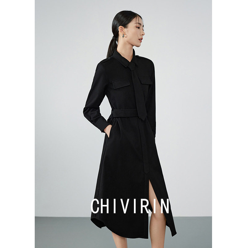 2025秋冬季新品翻领长袖衬衫a字裙气质名媛显瘦叠穿高级感连衣裙