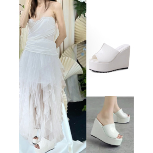 坡跟拖鞋女夏小个子婚鞋婚纱神器增高厚底外穿时尚高跟凉鞋女鱼嘴