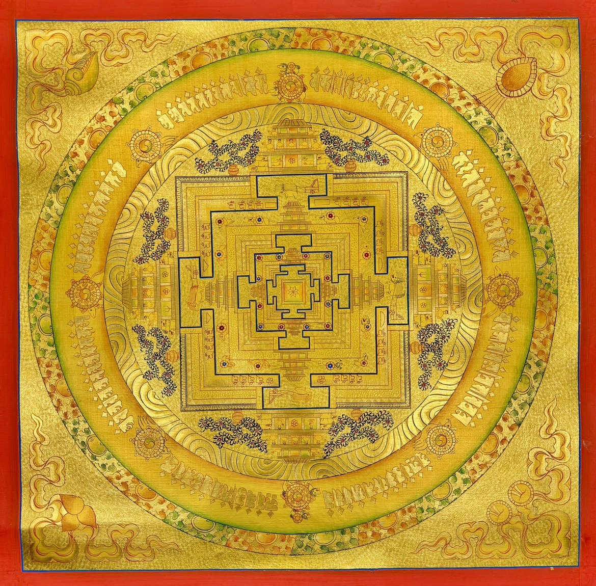 爆款唐卡纯手工画布本70cm金箔时轮金刚坛城尼泊尔西藏玄关装饰画