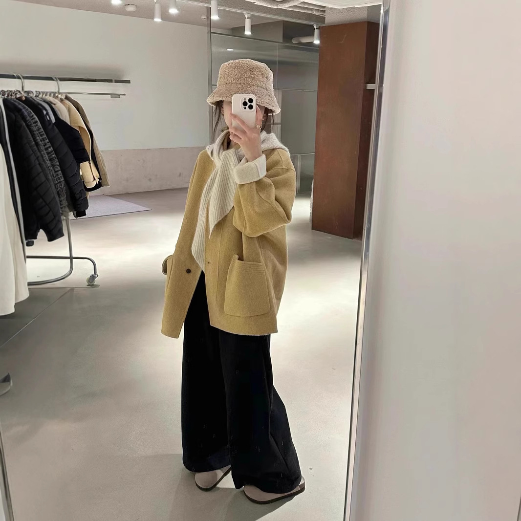今年流行特惠【东大门】双面羊绒大衣女短款小个子可拆卸围巾连帽