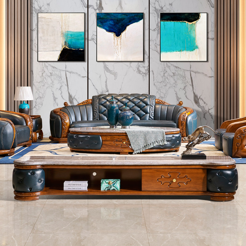 欧式豪华客厅简欧美式真皮沙发