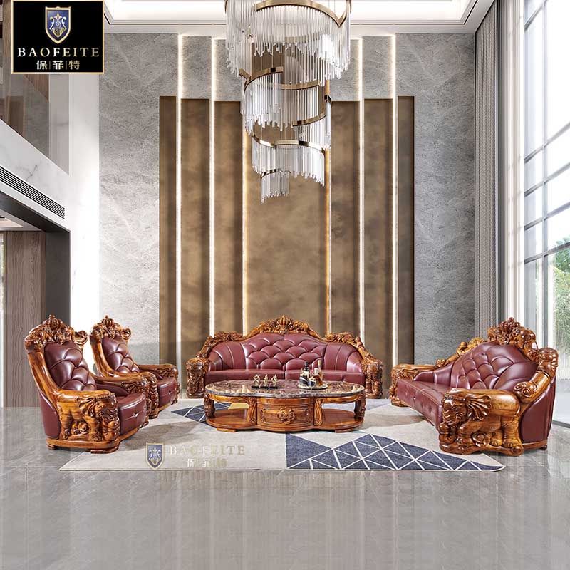 保菲特乌金木欧式真皮大象沙发