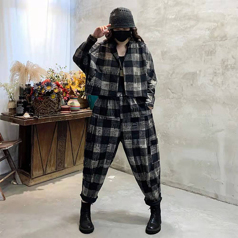牛仔春复古套装宽松两件套