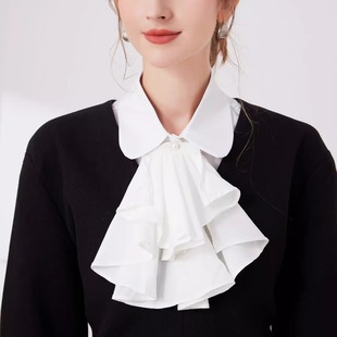 饰领子新款 2024秋冬女衬衫 假衣领圆领珍珠扣蝴蝶领结雪纺可拆卸装