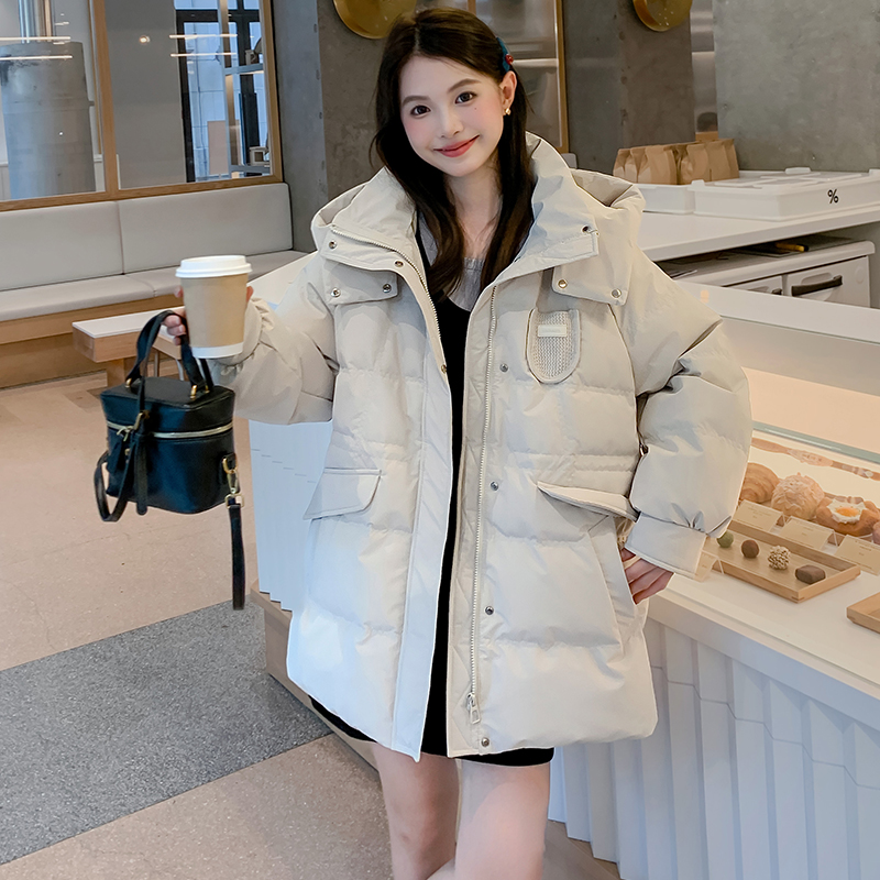 2025冬季胖MM新款式加肥加大码羽绒服女款外套针织口袋中长款