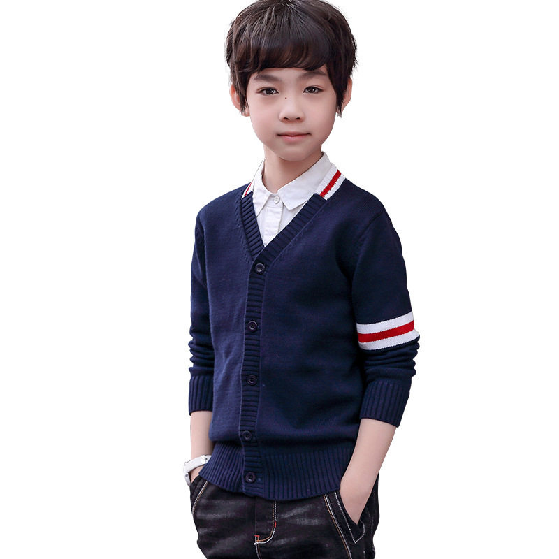 春秋款英伦儿童毛衣中小学生学生校服开衫灰色藏青色开外套毛衣