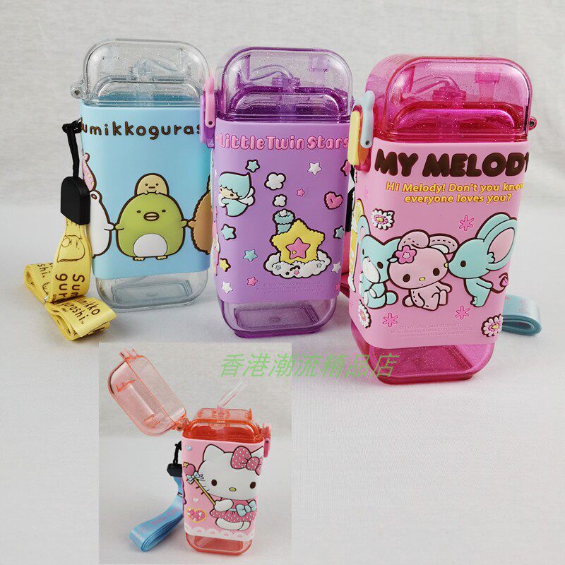 港版角落生物儿童便携塑料防漏吸管水壶水杯