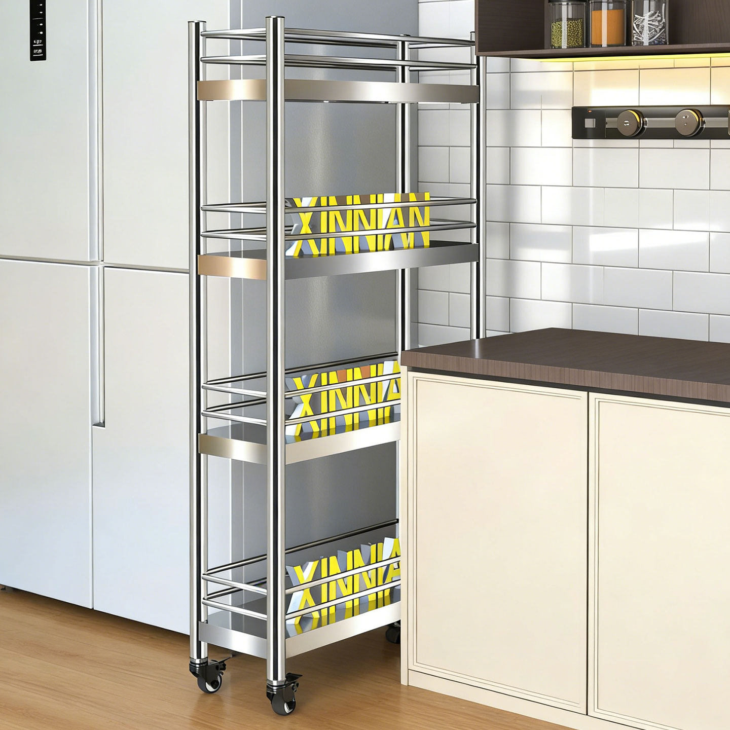 德国厨房304不锈钢窄缝置物架落地多层缝隙柜子冰箱推车带轮围栏,厨房/烹饪用具,厨房置物架/置物柜/角架,淘宝优惠券,粉丝福利购,淘宝优惠卷