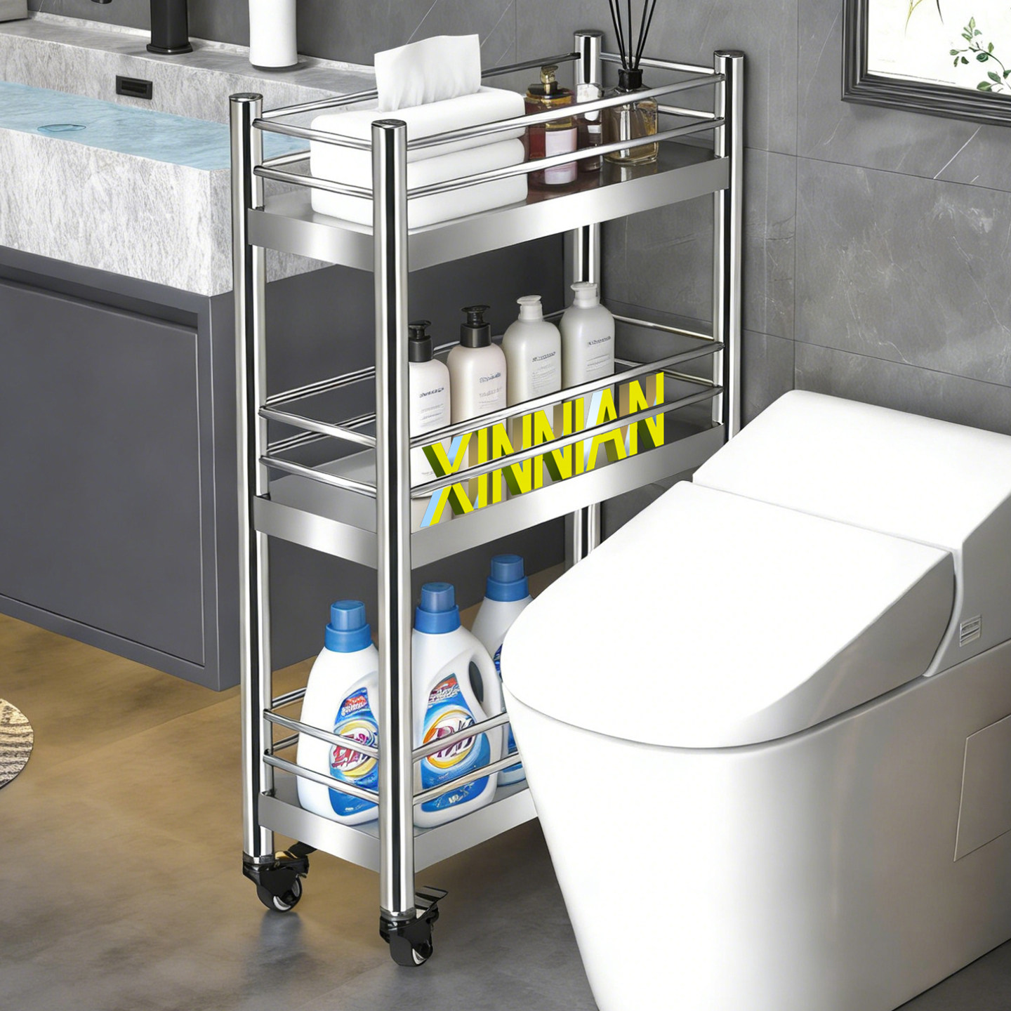 德国304不锈钢卫生间置物架落地浴室洗漱用品洗衣液夹缝隙收纳架,家庭/个人清洁工具,浴室角架/置物架,淘宝优惠券,粉丝福利购,淘宝优惠卷