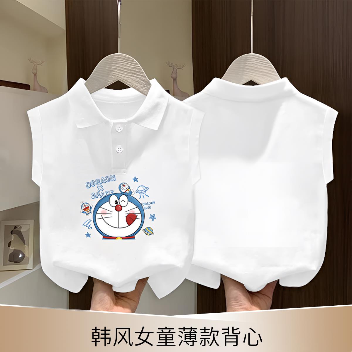 2025年新款夏季纯棉女童薄款时尚休闲翻领无袖背心T恤POLO衫上衣