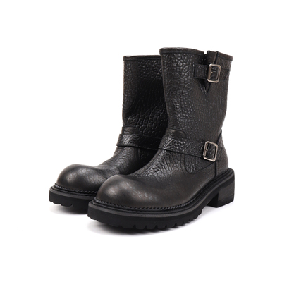 Asthershop原创 粗跟马丁靴女真皮重工厚底骑士靴 通勤复古中筒靴